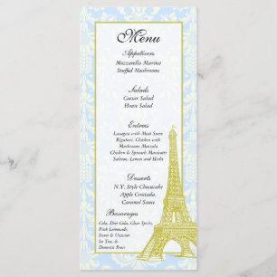 25 Wedding in Paris Blue Damask Menu Tags