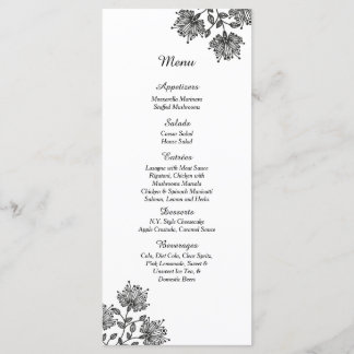 25 White and Black Floral Menu Cards