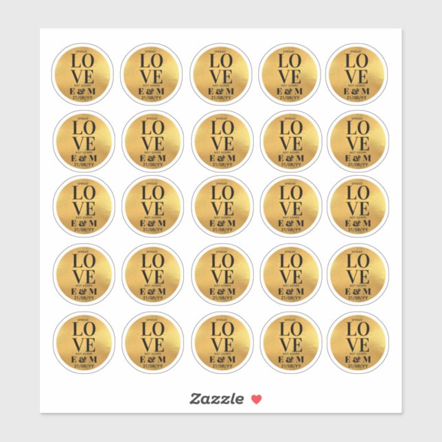 25 x Gold Sanitizer Stickers Spread Love Not Germs (Sheet)