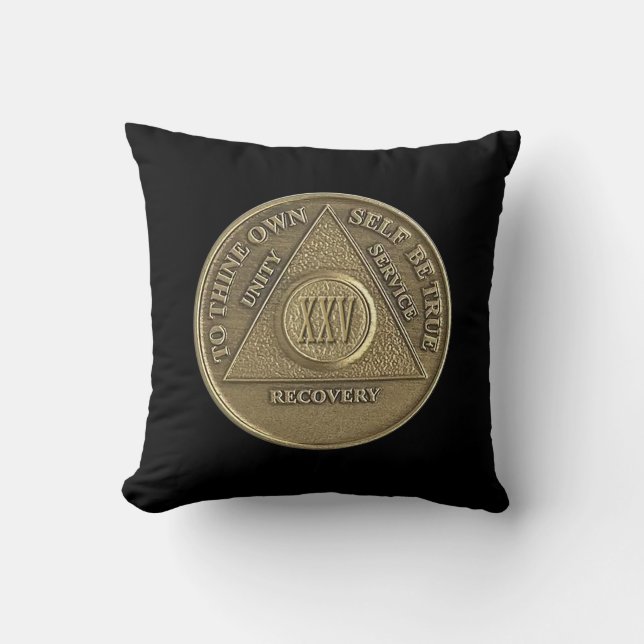 25 Year CUSTOM NAME Sober Anniversary Coin Throw Pillow (Front)