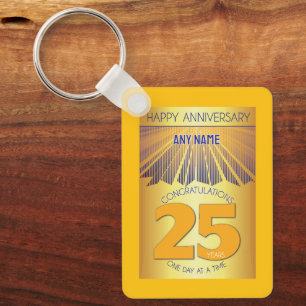 25 Year Sober Anniversary Golden Ray 12 Step Keychain
