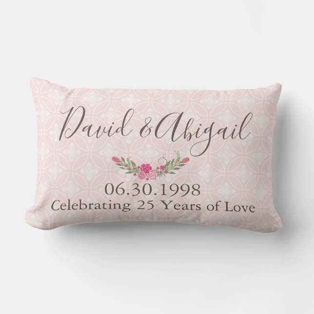 25 Year Wedding Anniversary Pretty Pink Lumbar Pillow (Front)