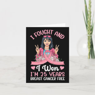 25 Years Breast Cancer Survivor Victory Pink Girl  Card