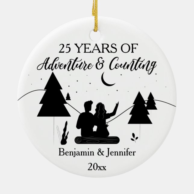 25 Years of adventure & counting Custom Names Ceramic Ornament (Back)