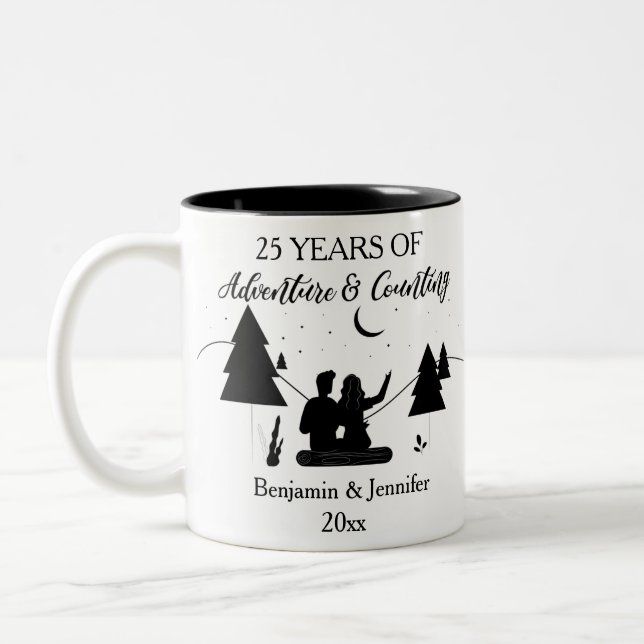 25 Years of adventure & counting Custom Names Two-Tone Coffee Mug (Left)