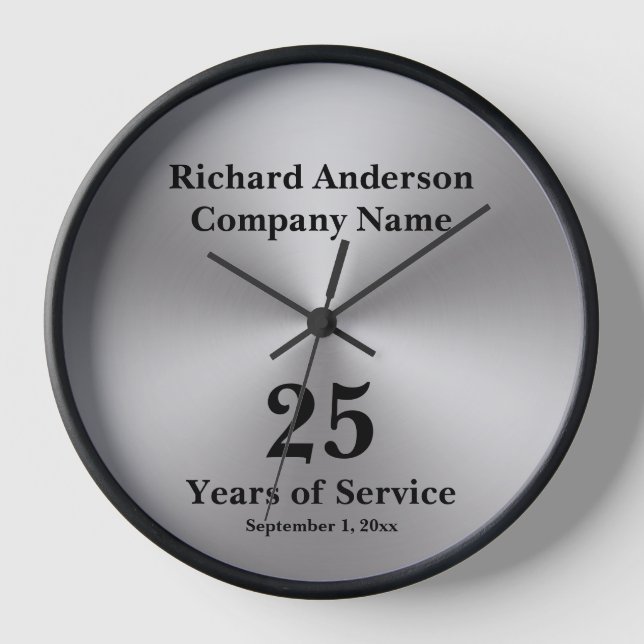 25 Years of Service Faux Silver Clock (Front)