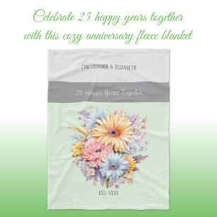 25 years silver anniversary flowers green fleece blanket