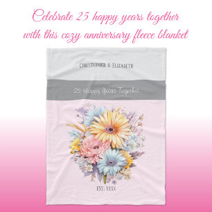 25 years silver anniversary flowers pink fleece blanket