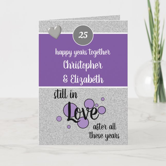 25 years silver anniversary happy years purple card (Front)