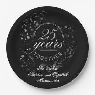 25 Years Together Silver Anniversary Party Paper Plate
