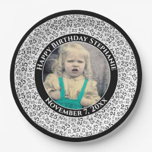 25 Your Photo Random Number Pattern Black/White Paper Plate