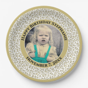 25 Your Photo Random Number Pattern Gold/White Paper Plate