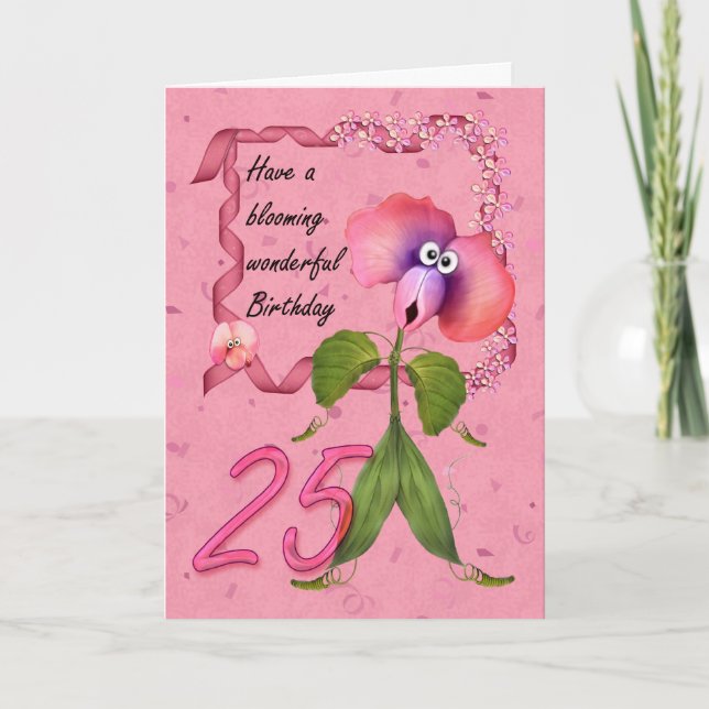 25e Anniversaire Carte avec Lune jolies fleurs, (Devant)