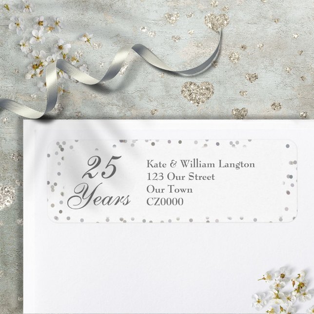 25e Anniversaire de Mariage Confettis de Stardust  (25th Wedding Anniversary Silver Stardust Confetti Label)