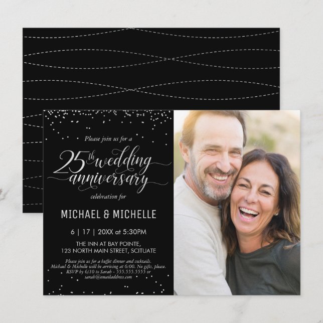 25e anniversaire de Mariage d'argent Invitation de (Devant / Derrière)