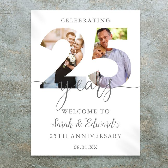 25e anniversaire du Mariage 2 Affiche de bienvenue (25th Wedding Anniversary 2 Photo Welcome Sign)