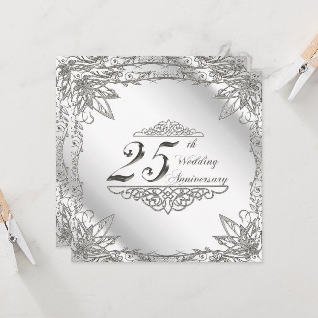 25e anniversaire du Mariage Carte d'invitation (Devant/Arrière en situation)