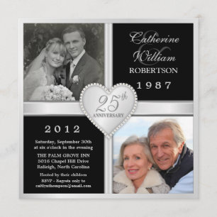 25e anniversaire du Mariage Coeurs Invitations pho