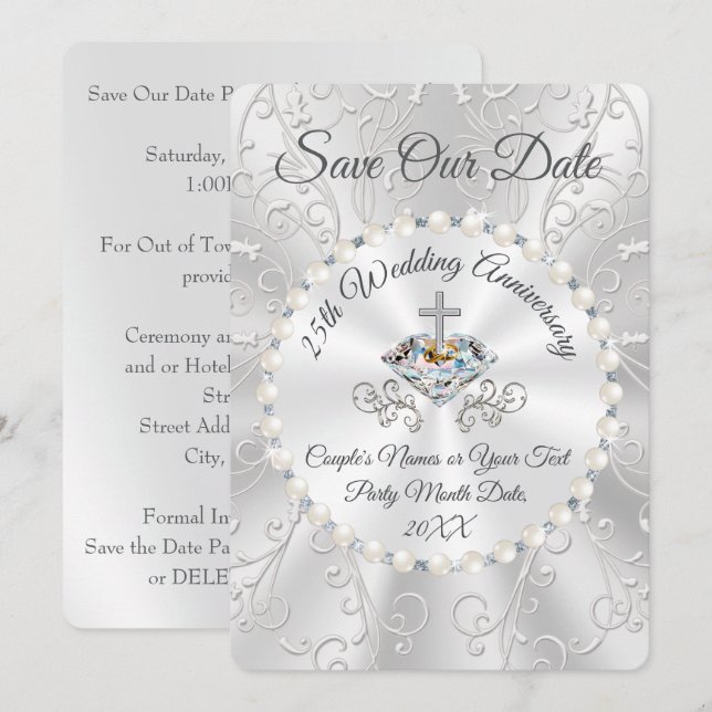 25e anniversaire du Mariage ÉCONOMISER les cartes  (Devant / Derrière)