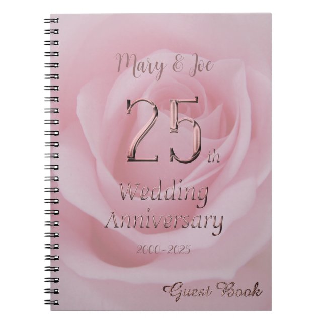 25e anniversaire du Mariage Livre d'invité Rose ro (Devant)