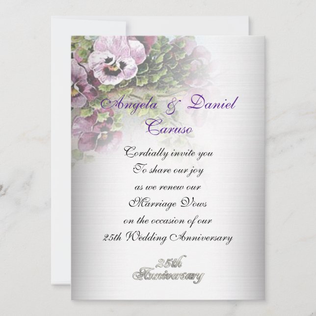 25e anniversaire Invitation pansies douces (Devant)