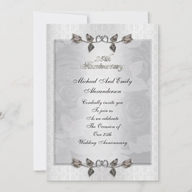 25e anniversaire rose argent invitation (Devant)