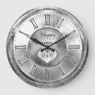 25e Mariage d'argent Horloge ronde