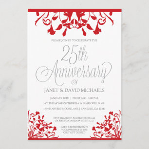 25th Anniversary Botanical Red Invitation