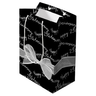 25th Anniversary Bow on Black Medium Gift Bag
