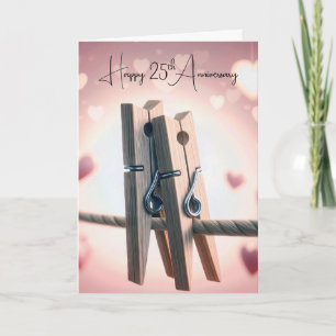 25th Anniversary Clothespins On a Clothesline Card