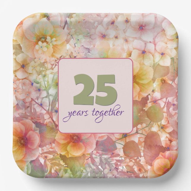 25th Anniversary Cosmos Floral Design Paper Plate (Front)