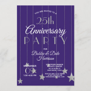25th Anniversary Custom Event Purple Silver Party Invitation