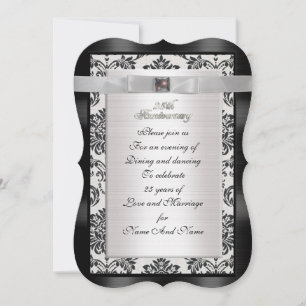 25th Anniversary Damask invitation black and white