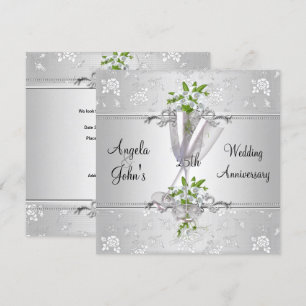 25th Anniversary Elegant Silver White Floral Invitation