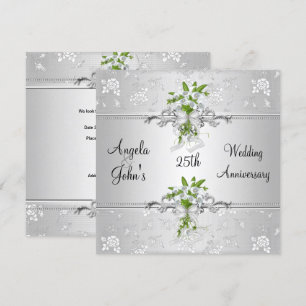 25th Anniversary Elegant Silver White Floral Invitation
