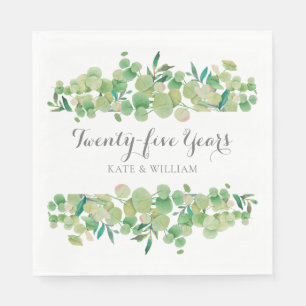 25th Anniversary Eucalyptus Floral Greenery Napkin