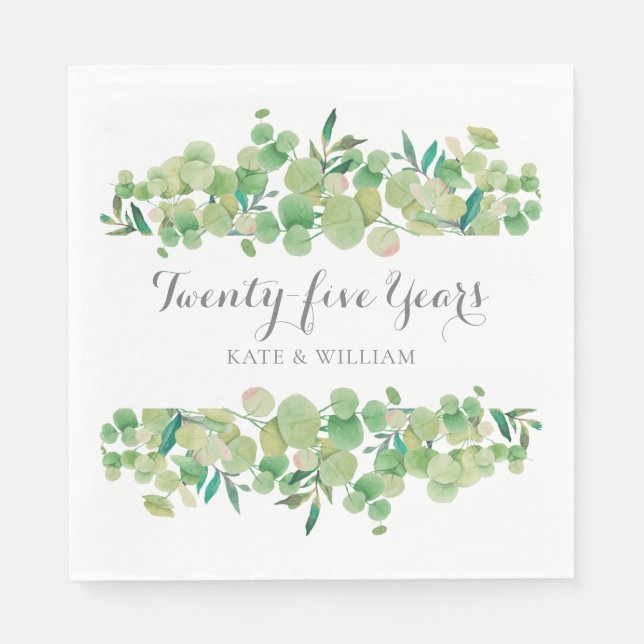 25th Anniversary Eucalyptus Floral Greenery  Napkin (Front)