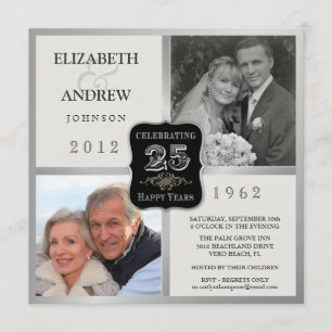 25th Anniversary Fancy Vintage 2 Photo Invitations