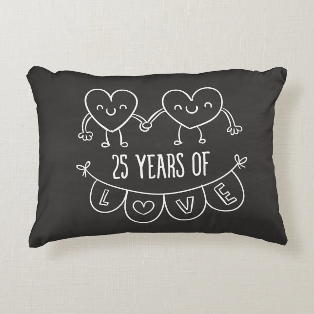 25th Anniversary Gift Chalk Hearts Decorative Pillow (Front)