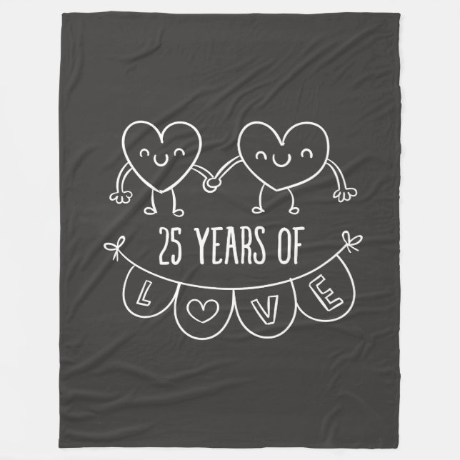 25th Anniversary Gift Chalk Hearts Fleece Blanket (Front)