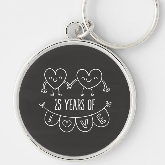 25th Anniversary Gift Chalk Hearts Keychain (Front)
