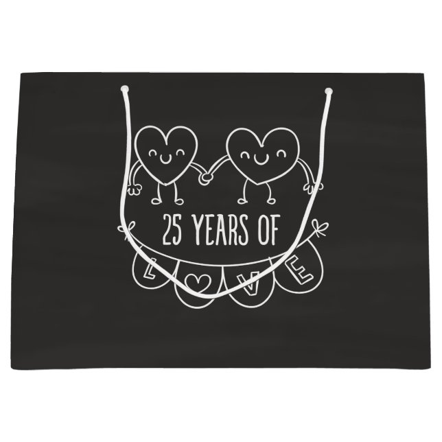 25th Anniversary Gift Chalk Hearts Large Gift Bag (Front)