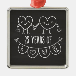 25th Anniversary Gift Chalk Hearts Metal Ornament