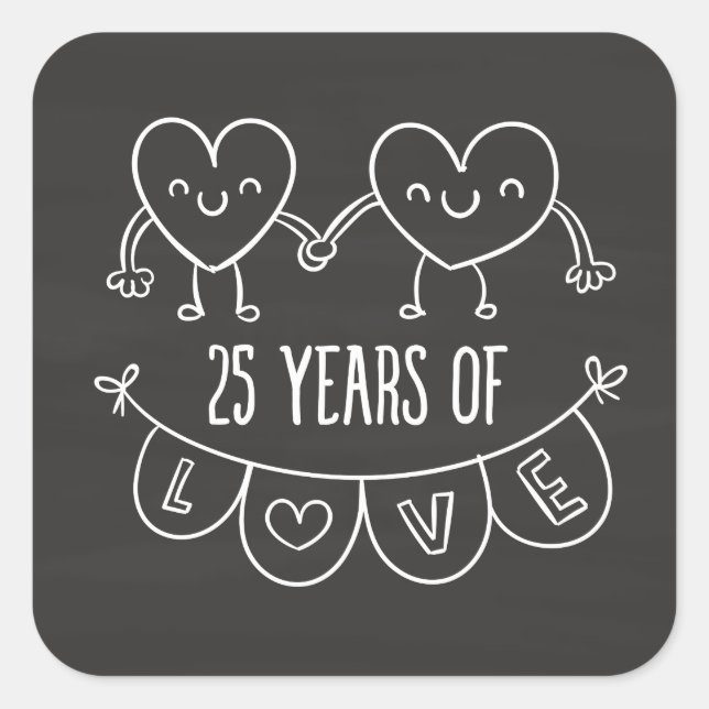 25th Anniversary Gift Chalk Hearts Square Sticker (Front)