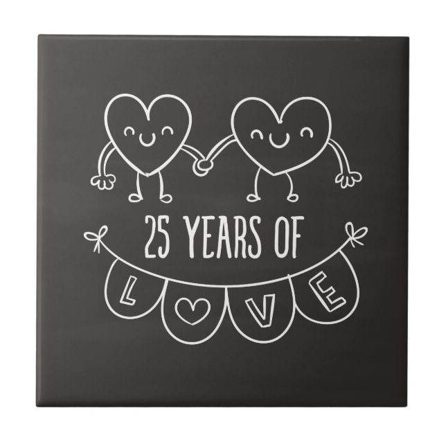 25th Anniversary Gift Chalk Hearts Tile (Front)