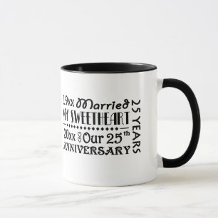 25th Anniversary Gift Mug or Cup with Year Dates