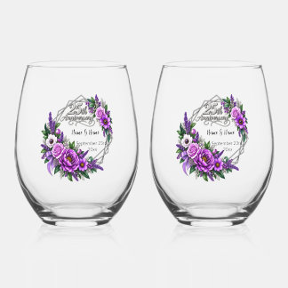 25th Anniversary Gift Set of 2 Stemless Wine Glass