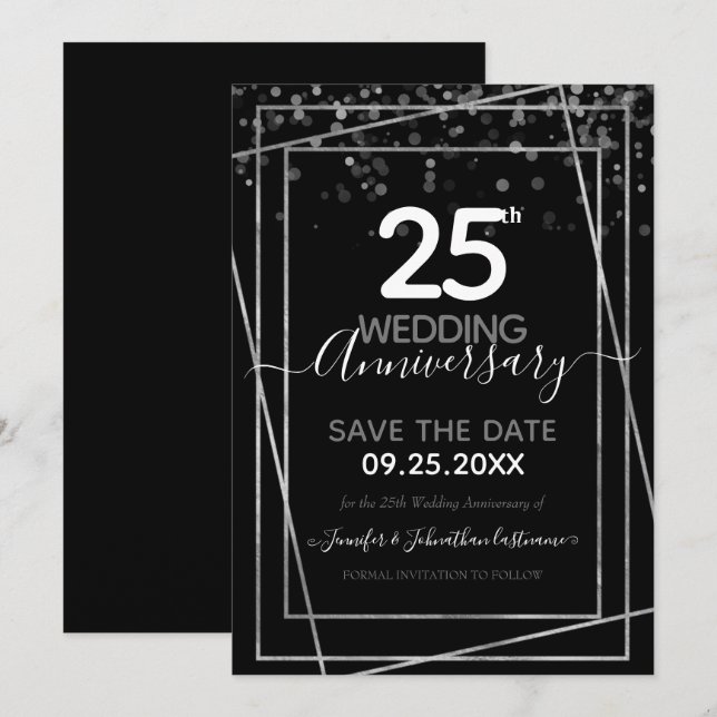 25th Anniversary Gold Border Save the Date Invitation (Front/Back)