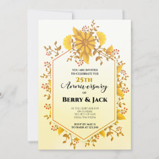 25th Anniversary Golden Harvest Yellow Sunflowers Invitation