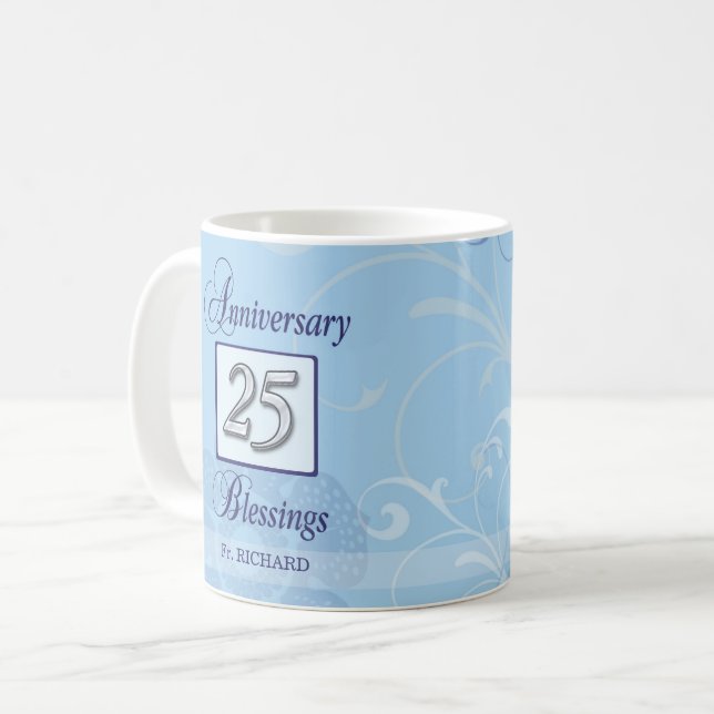 25th Anniversary in Blue and Silver Coffee Mug (Front Left)